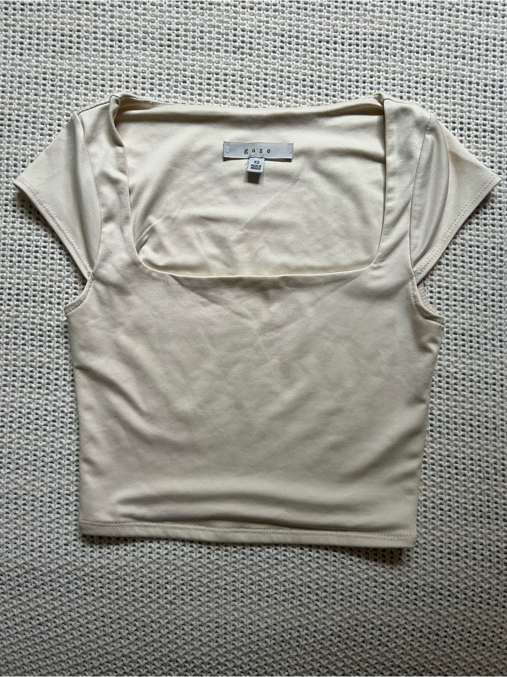 Gaze Cream Square Neck Short Sleeve Crop Top